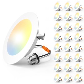 Amico Recessed Lighting 4 Inch, 24 Pack 5CCT Flat LED Can Lights, 2700K/3000K/4000K/5000K/6000K Selectable, 7W Eqv 120W, 700LM Brightness, Retrofit Installation - ETL & FCC