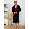 U2SKIIN Mens Fleece Robe Plush Collar Shawl Bathrobe(Black/Dark Red,L/XL)