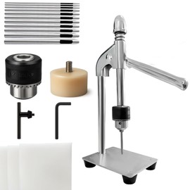 Medonala Leather Hole Puncher Leather Press Machine Hand Punching Machine Manual Press Puncher Punch Tools for DIY Craft，with Chuck,3 pcs PP Plate