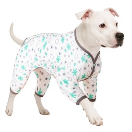 LovinPet Pitbull Onesie Shedding Suits for Dogs, Pet Anxiety Relief PJ's, Uv Protection Dog Tshirt,Comfy Stretchy Fabric,Mint Floral Print,Large Dog Pjs,Pullover Pitbull Clothes for All Seasons,2XL