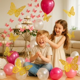 3D Butterfly Wall Decor - 12 Pcs, Gold Butterfly Decorations for Birthday & Party Celebrations, Removable Stickers