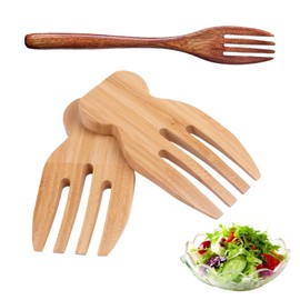 HDGSAFD 2 Pieces Salad Forks and 1 Piece Wooden Fork with Long Handle Cutlery Set Wooden Cutlery Salad Stirrers Kitchen Utensils Kitchen Accessories