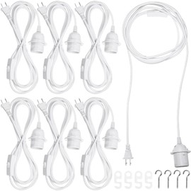 6 Pack Plug in Hanging Light Kit for Christmas E26/e27 Extension Hanging Lantern Pendant Light Lamp Cord Cable 12 ft Cord with On/Off Switch Lamp for Bedroom Living Room(White)