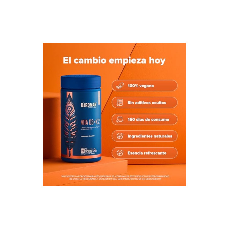 BIRDMAN Vitamina D3 + K2 | Suplemento Alimenticio de Origen