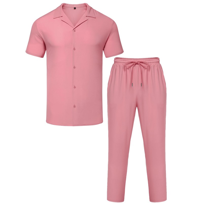 LecGee 2 Piece Outfits for Mens Tracksuit Shirt and Pants