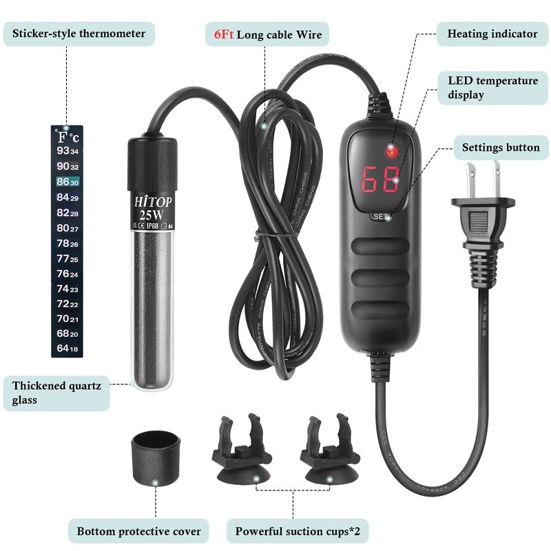 HITOP Mini Submersible Aquarium Heater - 25W 50W 100W 200W