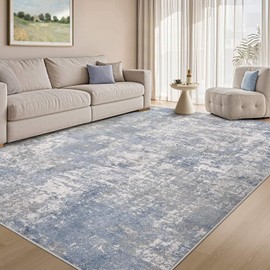 Tortania Washable 5x7 Area Rug for Living Room: Modern Abstract Neutral Large Soft Thin Rugs - Non Slip Indoor Carpet for Bedroom Dining Room Office Nursery Home Floor Decoration - Blue Grey