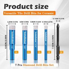 7 PCs Diamond Drill Bits Set, Versatile Tile Drill Bits for Ceramic Glass Porcelain Marble Granite, Blue Dry Diamond Drill Bit Set, Premium Fast Dry Drilling with Cooling Wax, Round Shank - Samest