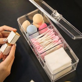 Acrylic Multifunctional Home Decor For Cosmetic Q-tip Cotton Swabs Cotton Bud and Lipstick Holder Storage Box (Clear, 23 * 9 * 6cm)
