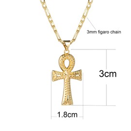 kelistom 14K Gold Plated Ankh Cross Pendant Necklace for Women Men 3mm Flat Figaro Chain Egyptian Cross Necklace 18/22 inches