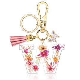 Vadaka Alphabet Initial Letter Keyring Tassel Butterfly Keyring for Wallet Backpack Handbags Initial Key Chain for Women(W