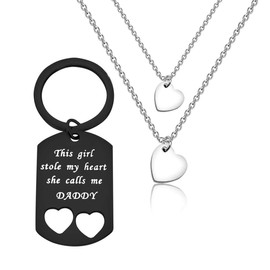 ENSIANTH Father Gift These Stole My Heart They Call Me Daddy Keychain Set Heart Cut out Necklace for(Fa-2 Daughter-black)