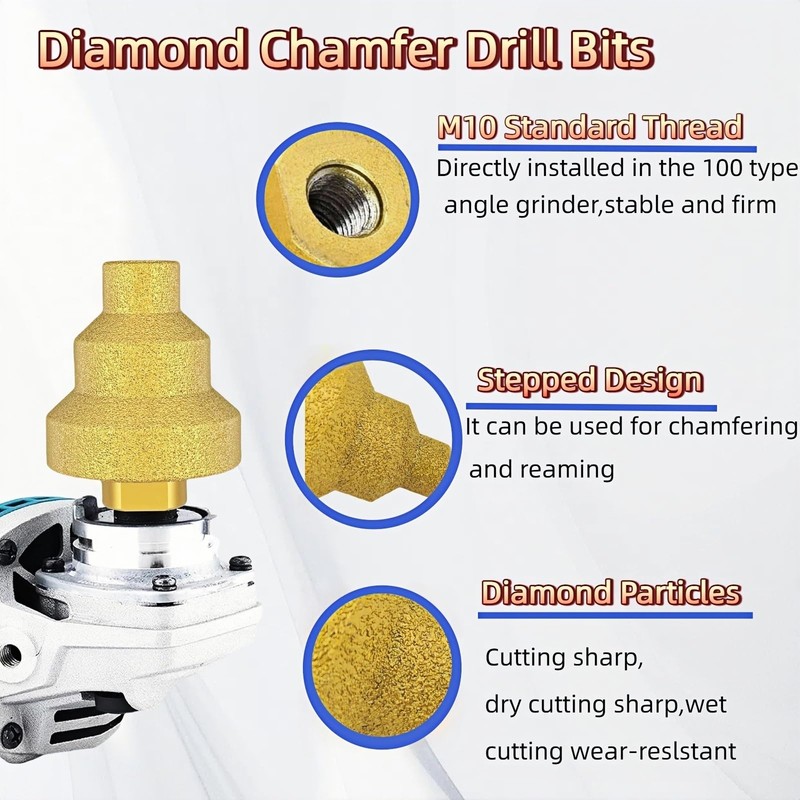 Diamond Step Drill Bit Set (20mm/35mm/50mm) - M10 Thread Hole