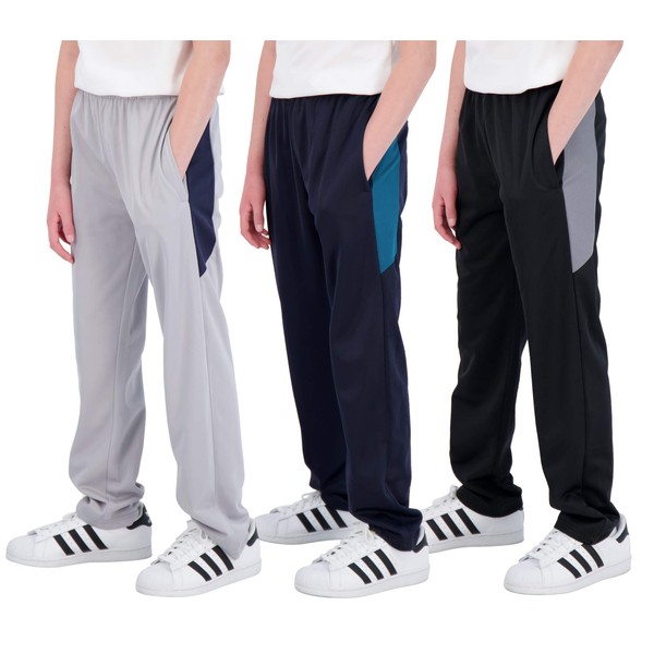 Real Essentials 3 Pack: Boys Active Tricot Sweatpants Track Pant Basketball Athletic Fashion Teen Sweat Pants Soccer Casual Girls Lounge Open Bottom Fleece Tiro Activewear Training -Set 4,S (8-10)