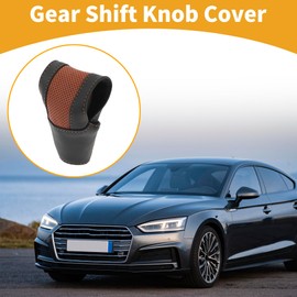 Partuto 1 Pc Automotive Manual Universal Gear Shift Knob Cover Car Stick Shifting Handle Protector Faux Leather T-Shape Brown Black 12.5x8cm/4.92"x3.15"