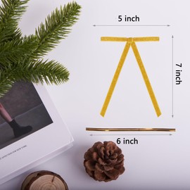 24 Pcs Gold Glitter Velvet Christmas Bows 5 x 7 Inch Vintage Christmas Bow Xmas Wreath Ribbon Bows Handmade Xmas Tree Hanging Bows for Holiday Home Outdoor Indoor Party Garland