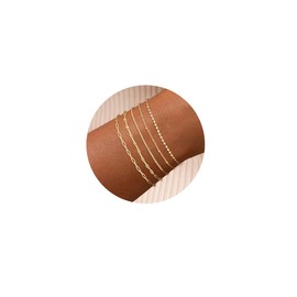 Gold Bracelets for Women, Trendy Adjustable 14K Gold Plated Stackable Link Bracelet, Dainty Thin Paperclip Dot Chain Bracelets Stack Set