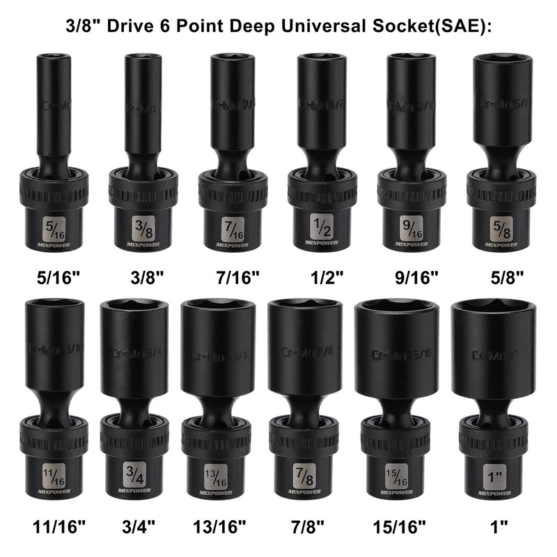 MIXPOWER 3/8" Drive Deep Impact Universal Joint Swivel Socket Set,