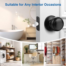 Sopoby Black Door Knob, 10 Pack Round Keyless Doorknobs Interior/Exterior Lockset, Passage Locking Door Knobs for Bedroom/Bathroom, Black Modern Design Door Hardware