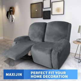MAXIJIN Recliner Loveseat Slipcover, 6 Pieces Stretch Velvet Reclining Sofa C...