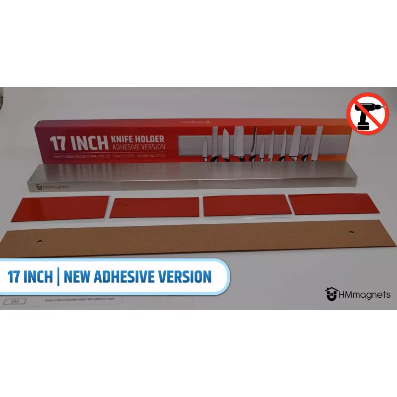 HMmagnets Strong Adhesive (No Drill) Magnetic Knife Holder for Wall