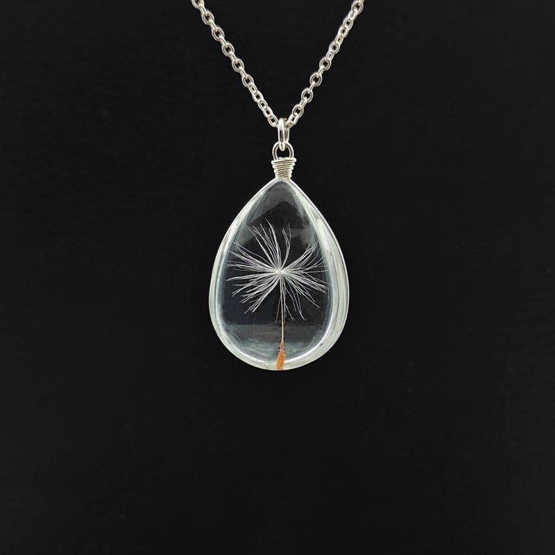 Dandelion Make a Wish Real Flower Waterdrop Glass Teardrop Pendant