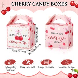 Marspark 24 Pcs Cherry Treat Boxes Pink Favor Bags with Handles She Is Cherry on the Top Candy Boxes Thank You Party Bags Gifts for Birthday Bridal Shower Baby Shower Wedding Supplies