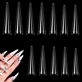 Pack of 600 False Nails Tips, Extra Long Transparent Artificial Nails, Conical Nail Tips, Acrylic Full Cover Artificial Nails, Stiletto Nail Tips for Women, Girls, Nail Art, DIY Ballerina Nail Tips