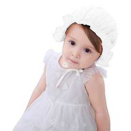 Baby Girl Toddlers Breathable Lovely Folding Lacy Bonnet Eyelet Cotton Adjustable Sun Protection Hat (White-1)