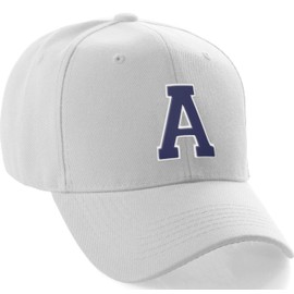 Daxton Classic Baseball Hat Custom A to Z Initial Team White Navy Letter, White Cap Letter A