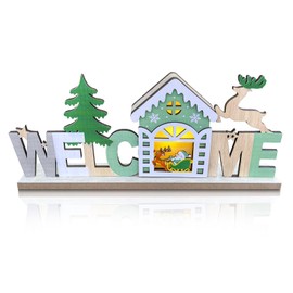 Wooden Christmas Decorations to Decorate, Christmas Ornaments Light Up LED Christmas Decorations, Christmas Decor Tabletop Letters Table Centerpiece Wood Xmas Scene Decoration Village Home Window (B)