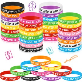 Gueevin 60 Pcs Bible Verse Bracelets for Kids Christian Scripture Bracelets Jesus Wristband Religious Motivational Kids School Gifts Classroom Prizes (School,Novel Color)