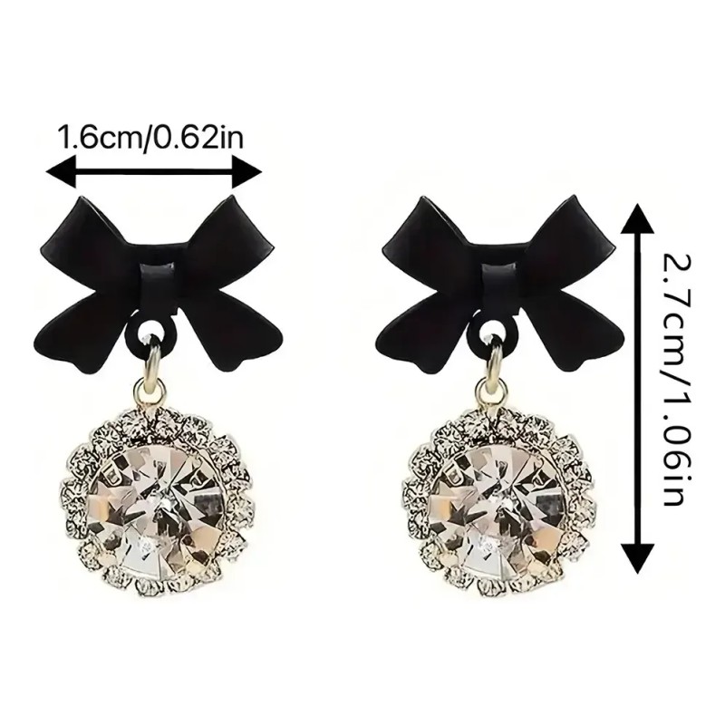 Aretes Brillantes De Moda Con Moño Incrustado De Diamantes