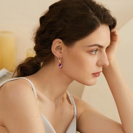 Rocayi July Birthstone Dangle Drop Earrings for Women 925 Sterling Silver Ruby Earrings Teardrop Leverback Jewelry Gifts for Wife Girlfriend Mother Daughter Her