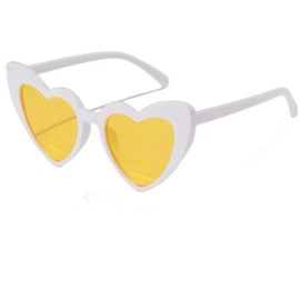 YOJUED Heart Sunglasses Vintage Cat Eyes Glasses Love Heart Shape Sunglasses Heart Glasses UV400 Protection, white/yellow