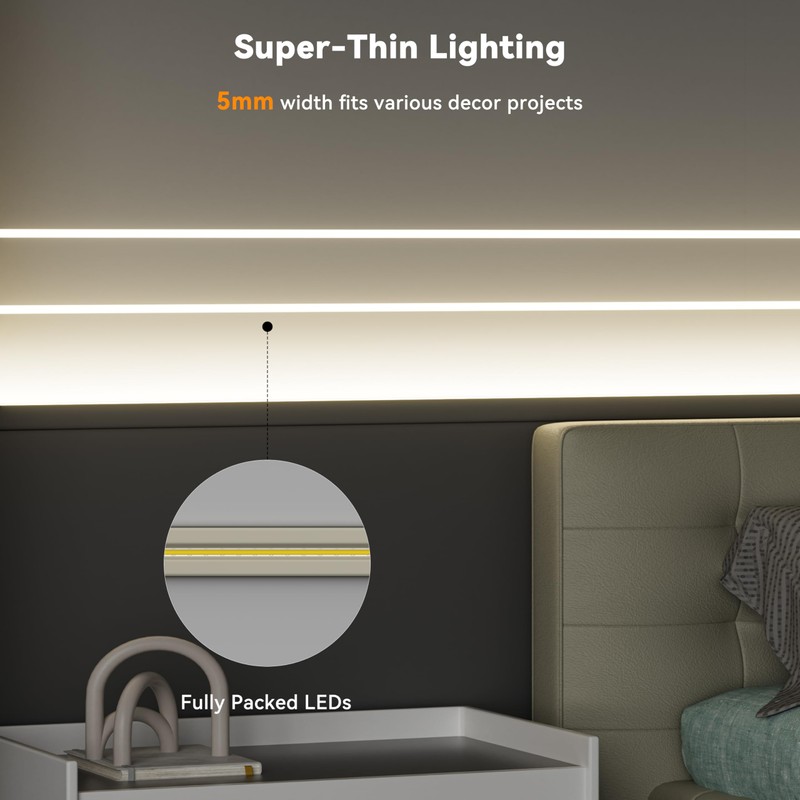 PAUTIX 5mm COB LED Strip Light 16.4ft/5m 4000K Natural White