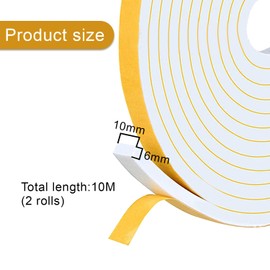 SIGANDG Foam Seal Tape, Draft Excluder for Windows, 2 Rolls 10mm(W) x 6mm(T) Total 10M Long, for Door Window Against Cold Draught/Anti-Collision/Soundproof/Waterproof/Dustproof