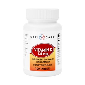 GeriCare Vitamin D 125 mcg (5,000 IU) High Potency – Supports Strong Bones, Healthy Mood & Immune Defense – Daily Support Supplement for Overall Well-Being – 100 Tablets (Pack of 1)