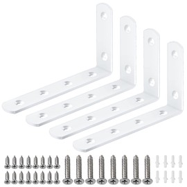 Pack of 4 Angle Shelf Brackets, Bolatus L Angle Shelf Bracket, Metal Shelf Bracket, 90 Degree Angle Connector, Floor Support, Wall Shelf, Shelf Brackets, White with Screws (125 mm x 75 mm x 30 mm)