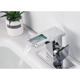 Y-Garhe Waterfall Bathroom Faucet, LED Faucet Waterfall, Single Hole Bathroom Faucet, Waterfall Bathroom Sink Faucet, Bathroom Faucet with LED Light, Chrome LED Faucet