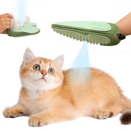 YoPoll Steam Grooming Mitt for Pets – 4-in-1 De-Shedding, Misting, Cleaning & Massaging Glove for Cats and Dogs, Silicone Tips, Breathable Comfort, Wet and Dry Use (Green)