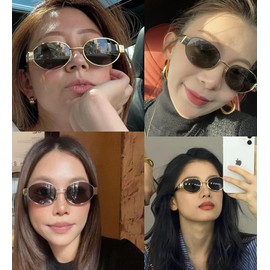 BAODAREN Trendy Retro Oval Sunglasses for Women Men Small Metal Frame Sun Glasses Ladies Shades BS1200 (Gold Grey&Gold Brown)