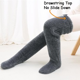 Sexybody Women's Fuzzy Thigh high Socks Over Knee Cozy Fluffy Slipper Stockings Plush Winter Home Sleeping Long Leg Warmers, 928 Deep Grey, One Size