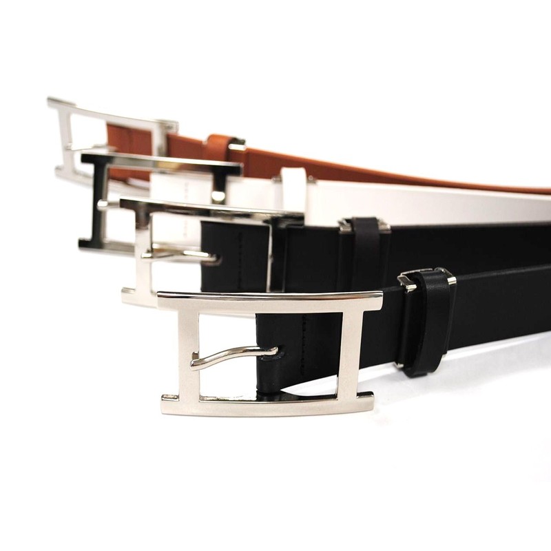 Bellabel Cow Leather Belt, Made in Japan, Casual, Silver, H-Buckle