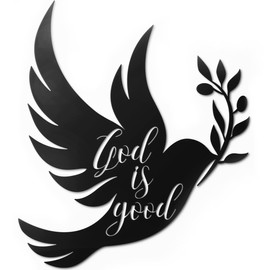 Vivegate Dove of Peace Olive Branch Metal Wall Art – Olive Branches Peace Black Outline White Dove Metal Wall Decor (Large - 15"X13", God is good)