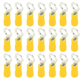 ESUPPORT 100Pcs Yellow Copper Ring Insulated Terminals Connectors 10-12 Ga Crimp Wire Electrical Cable Kit Quick Splice M5