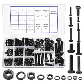Hex Bolts and Nuts with Washers Set, 180 Pieces Machine Screws Threaded Screws with Hex Nuts and Washers Assortment Kit, Metric M4/M5/M6/M8/M10