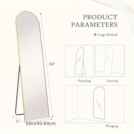 New 1pc Full-Length Arched Mirror With Aluminum Alloy Frame 59" Standing And Wall-Mounted Shatter-Proof Glass Mirror For Bedroom And Living Room Decor Leaning Option Available Wooden - Color: Golden Frame, Size: 21 X 64 Inch