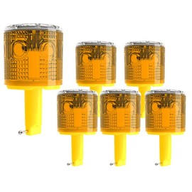 Solar Strobe Warning Light: IP54 Waterproof Flashing Safety Light High Bright LED Warning Lamp Traffic Signal for Construction, Factory, Safety Road Sign, Dock Marine Beacon (6PCS, Yellow-Column)