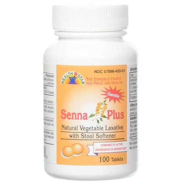 Senna Plus Tablets sennesodes 8.6 Laxative + Docuate Sodium 50mg, 100 Count